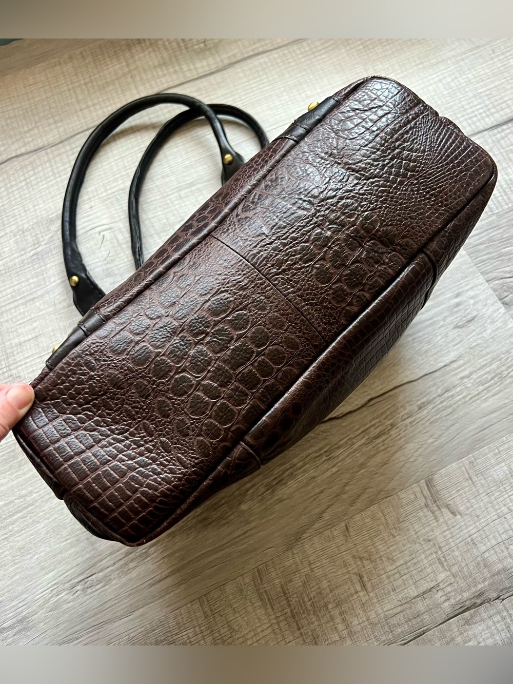 Great American Leatherworks Satchel Shoulder Bag Croc Embossed Brown Black - Picture 6 of 12